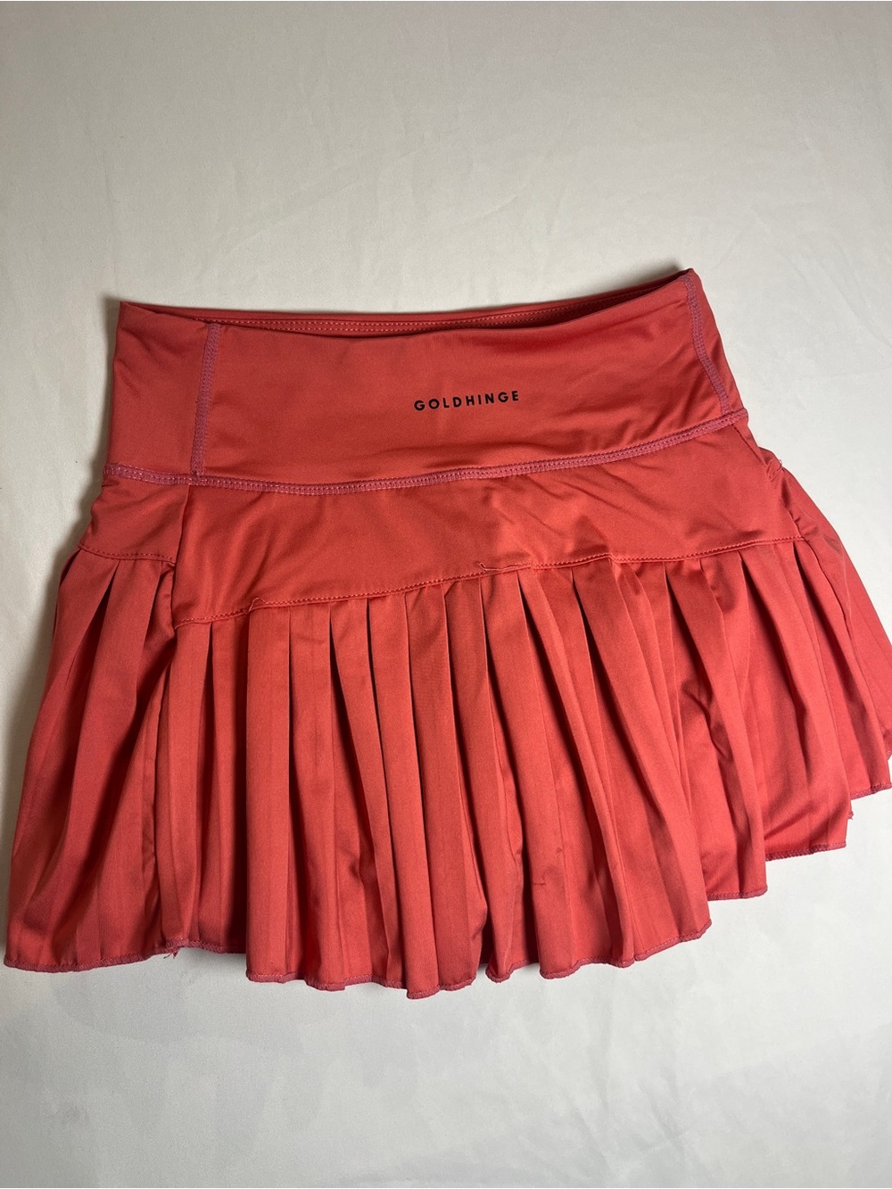 Gold Hinge Pleated Tennis Skirt Pickleball Orange Mini Lined Built in Shorts XS